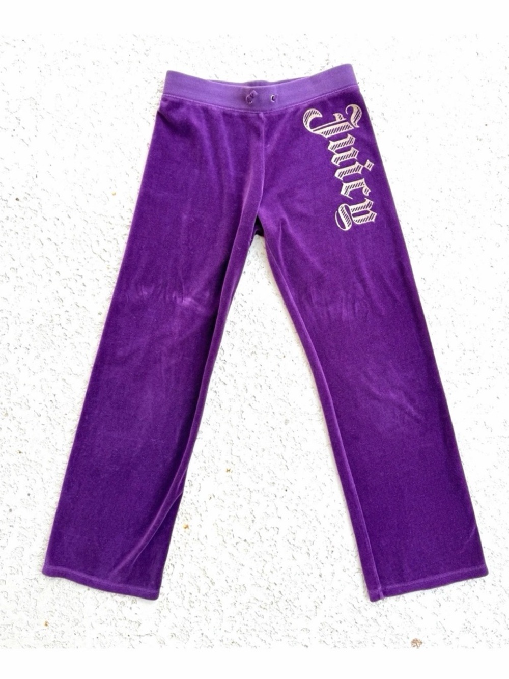 Girls Juicy Couture Velvet Pants Size 14 Y2k Purple Gold Sweatpants Track Vtg